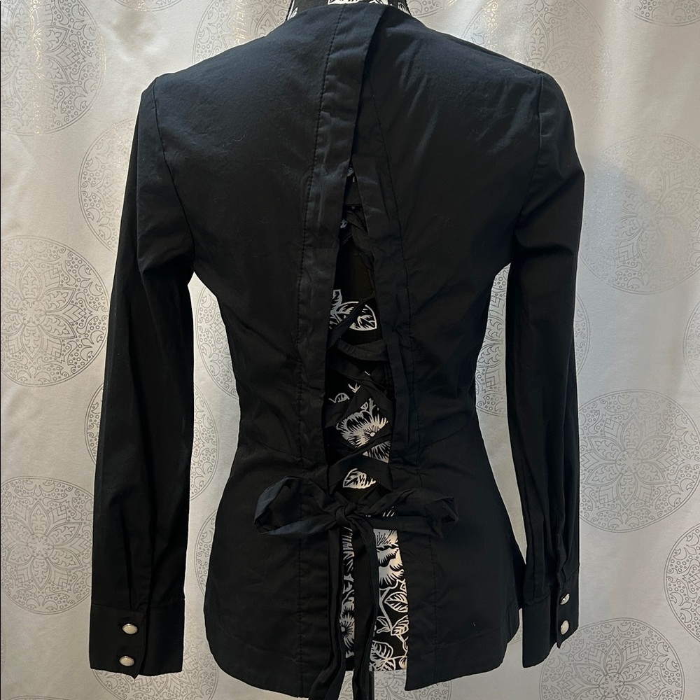 VENUS Lace-up Open Back Button Up Shirt Black Women's 6